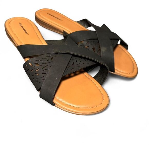 Avenue Women's Wide Fit Black Cloudwalker Judy Slip-on Slide Sandals Size 12W - Picture 1 of 8